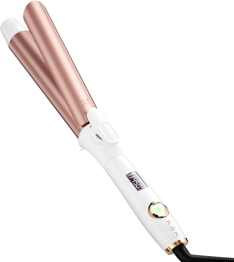 K&K Long Barrel Styler, 1 1/4 Inch Curling Iron with Clipped, Professional Ceramic Coating Hair Curler Wand, Dual MCH Heater up to 450F, Worldwide Voltage Curling Tongs for Traveling - Image 1